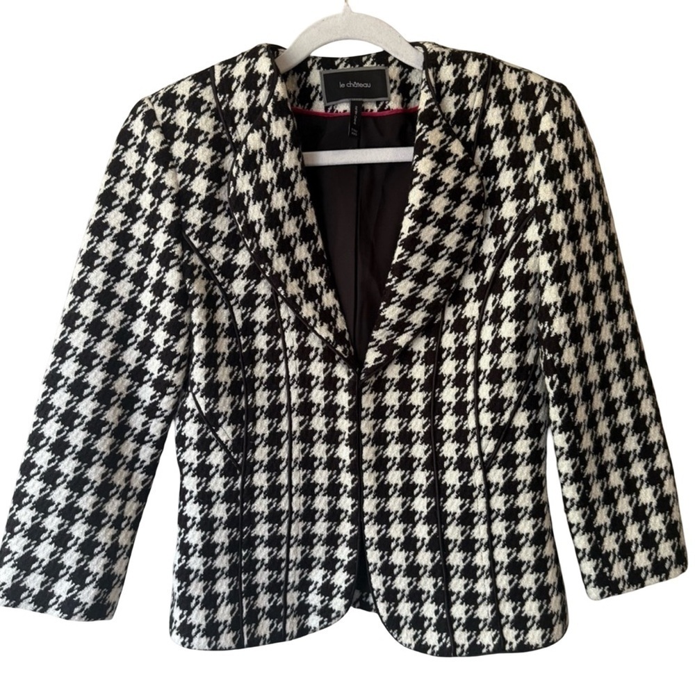 Le Chateau Black White and Gold Houndstooth Blazer Women’s XXS